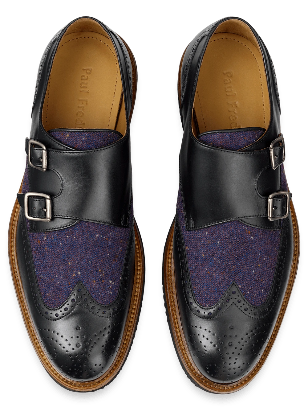Abe Hybrid: Black & Purple Monk Straps - Uniquely Crafted Footwear. Bold style, redefined elegance.